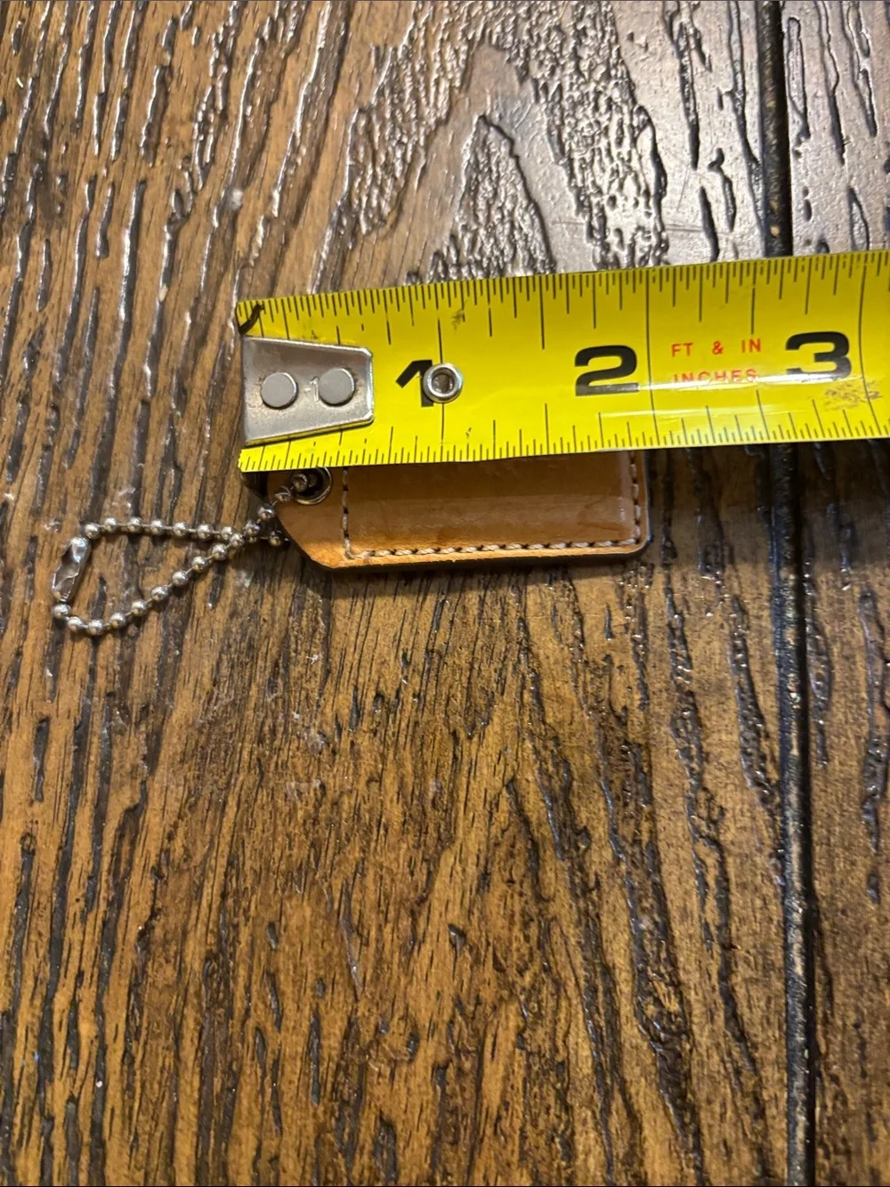 Coach Tan Leather Key & Card Holder Tag with Ball Chain